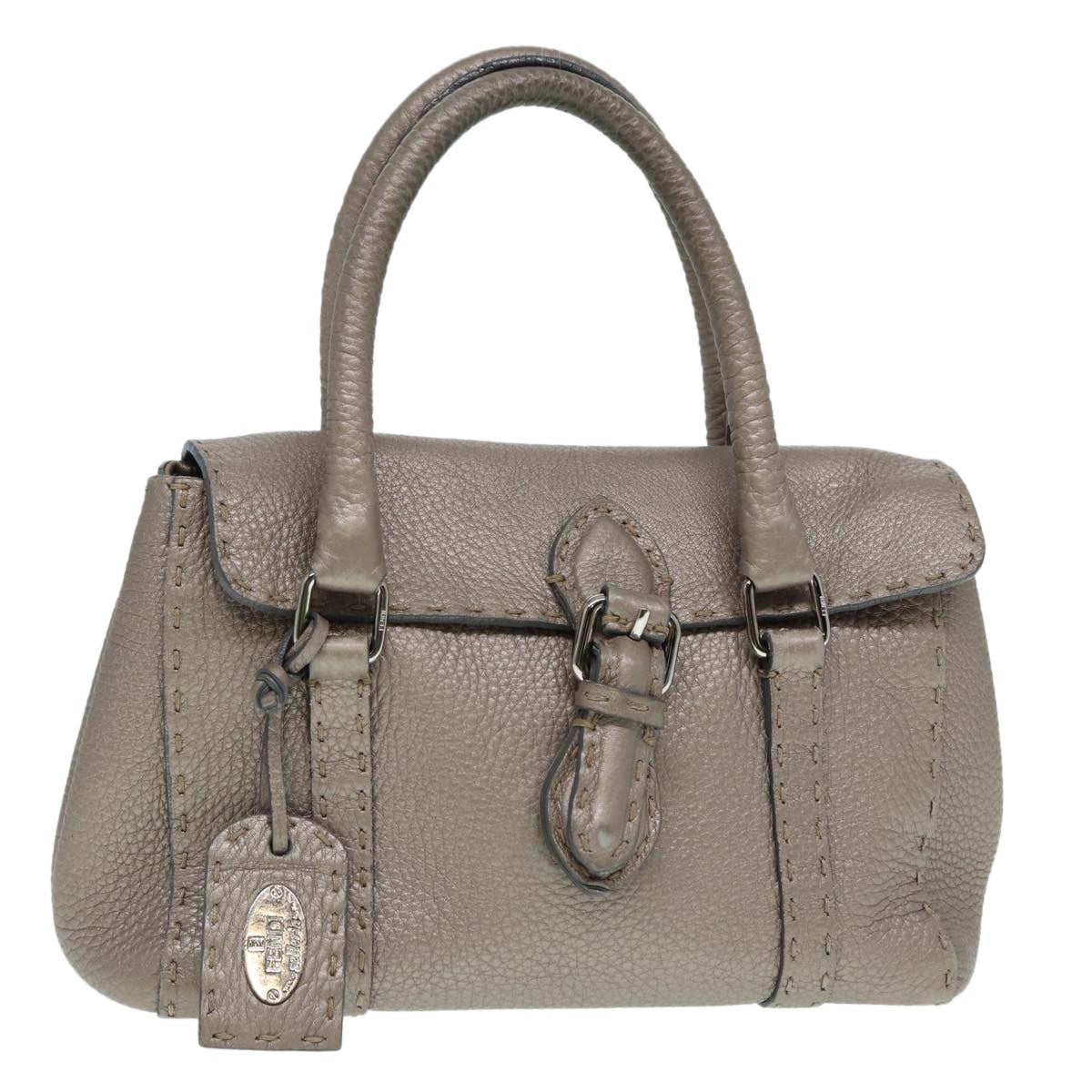FENDI Celeria Hand Bag Leather Silver - 1