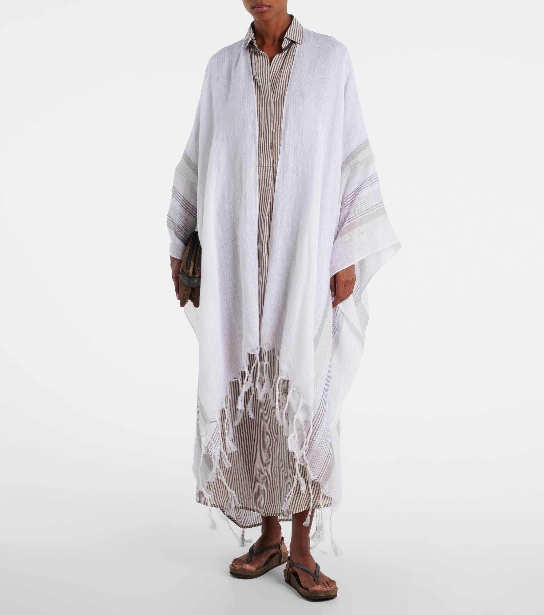 Fringed linen poncho - 2