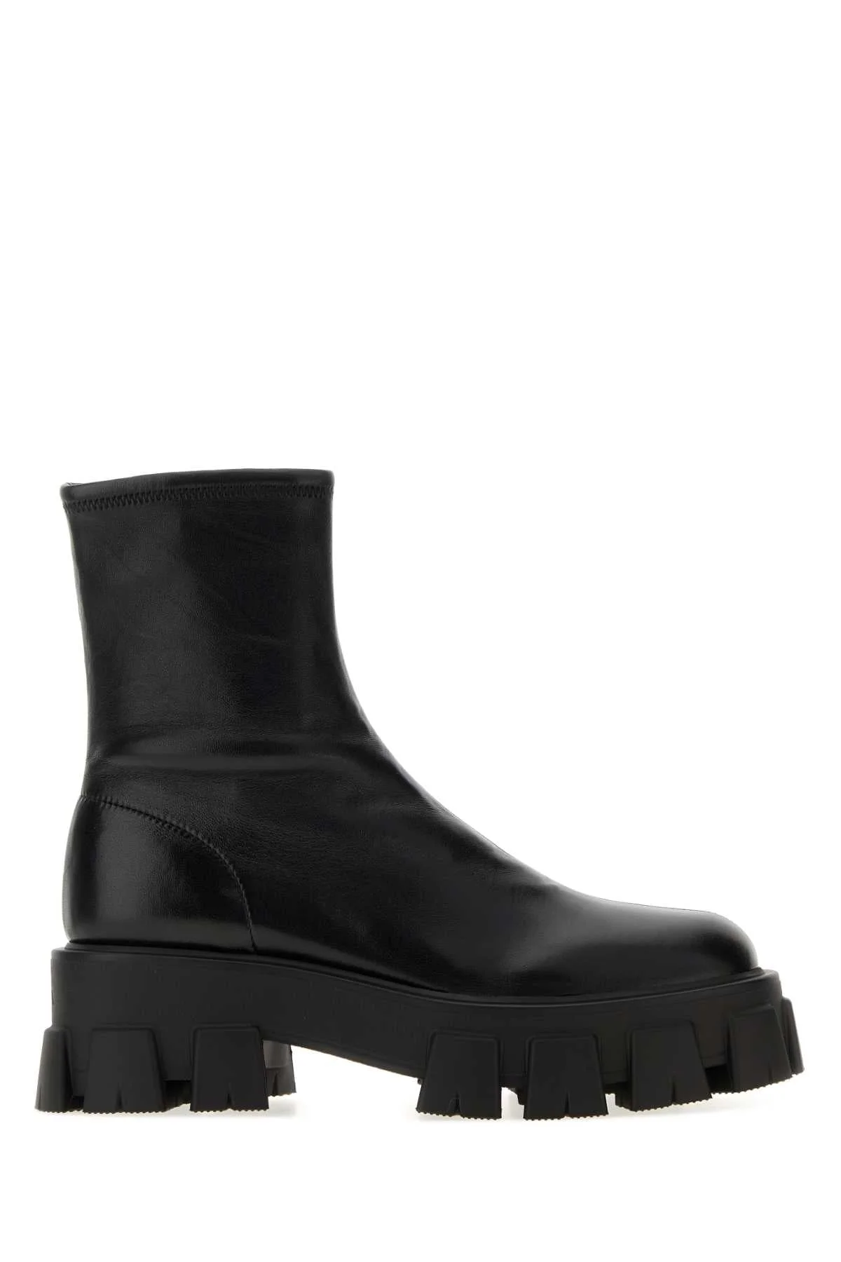 Prada Women Black Nappa Leather Monolith Ankle Boots - 1