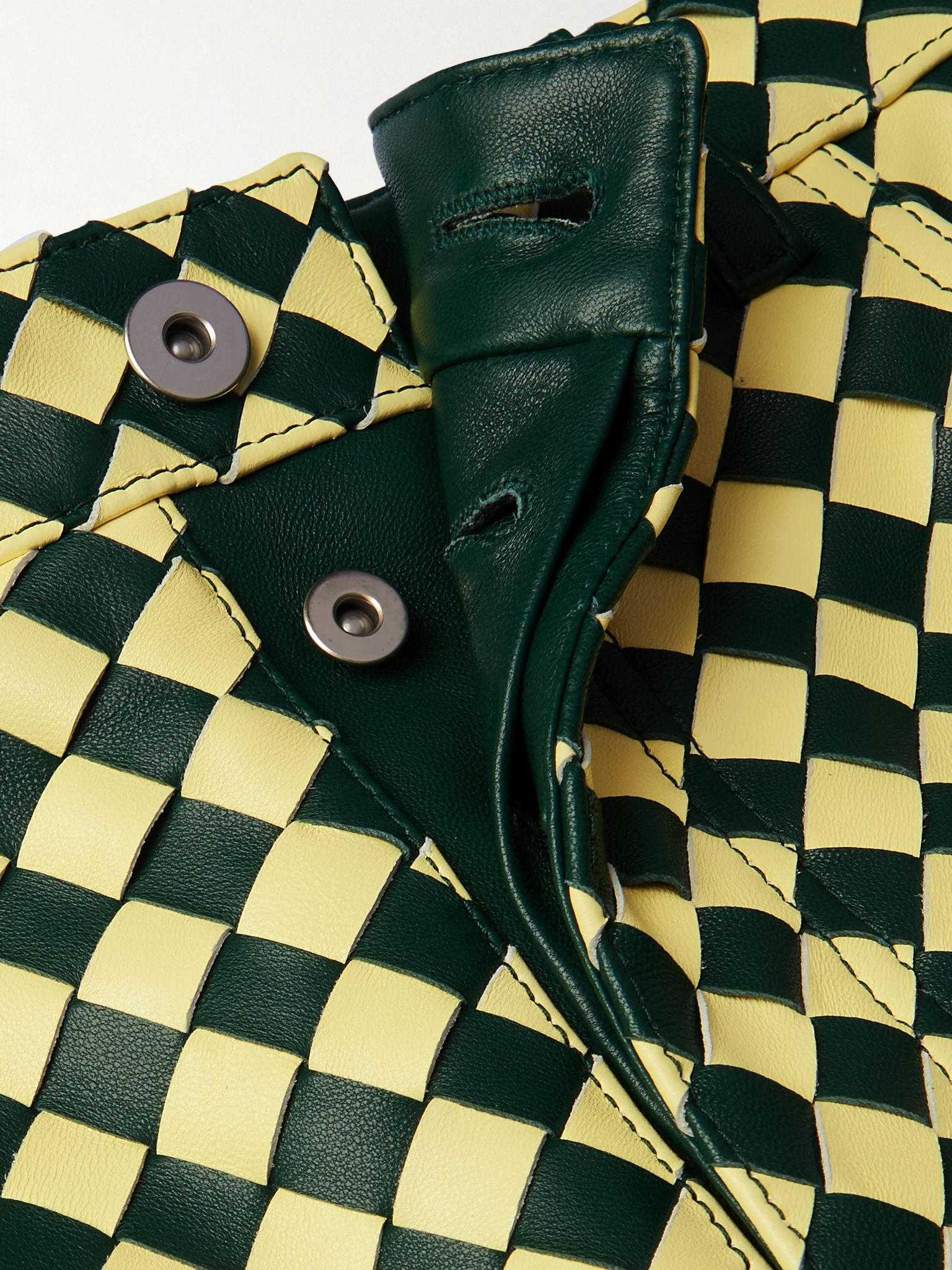 Straight-Leg Two-Tone Intrecciato Leather Trousers Green - 4