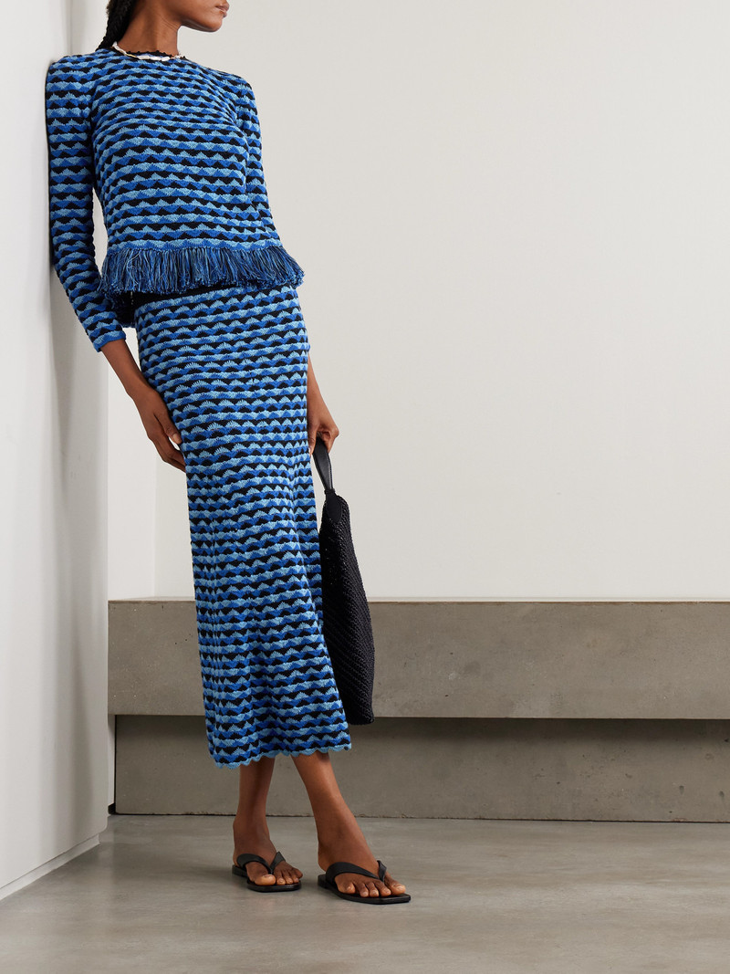 ESCVDO Profundo Pleated Scalloped Crocheted Cotton Midi Skirt outlook