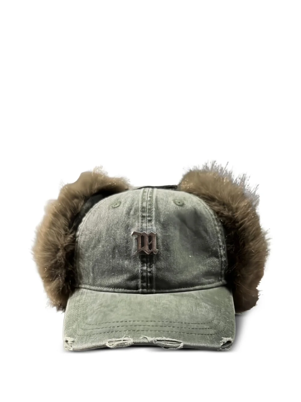 distressed fur trim hat - 1