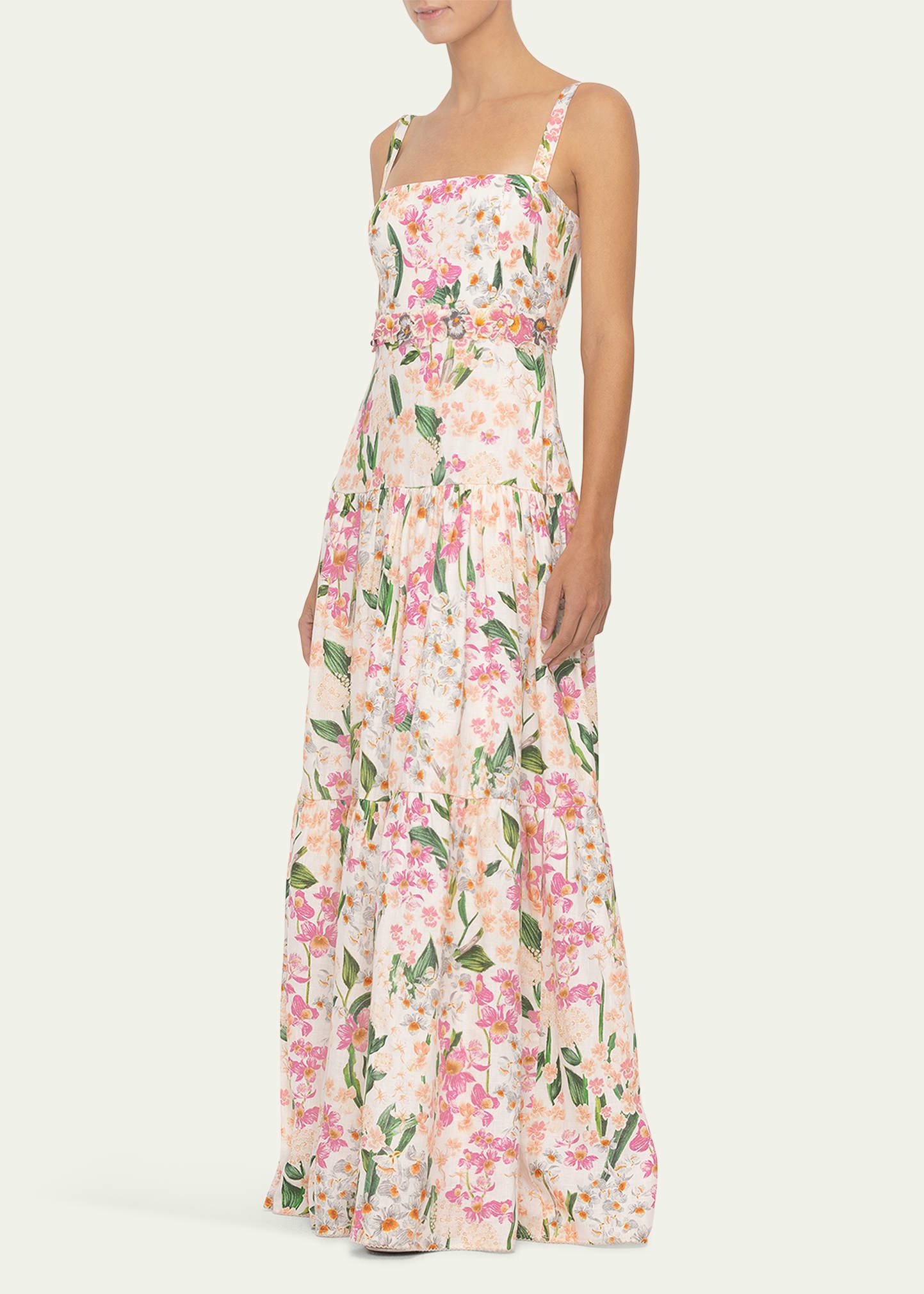 Lima Floral Linen Sleeveless Square-Neck Maxi Dress - 4