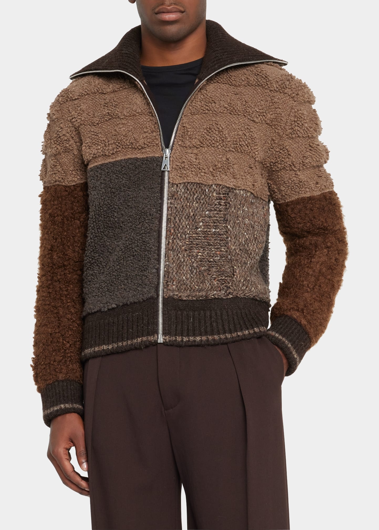 Men's Shaggy Patchwork Full-Zip Sweater - 4