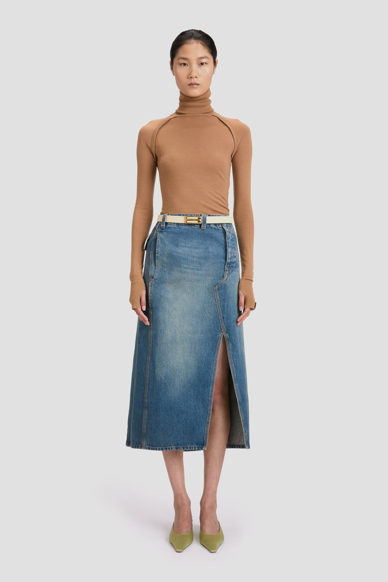Victoria Beckham Asymmetric Utility Skirt In Washed Blue outlook