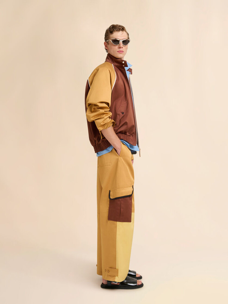 BROWN WATER-REPELLENT GABARDINE COLOUR-BLOCK BOMBER JACKET 6