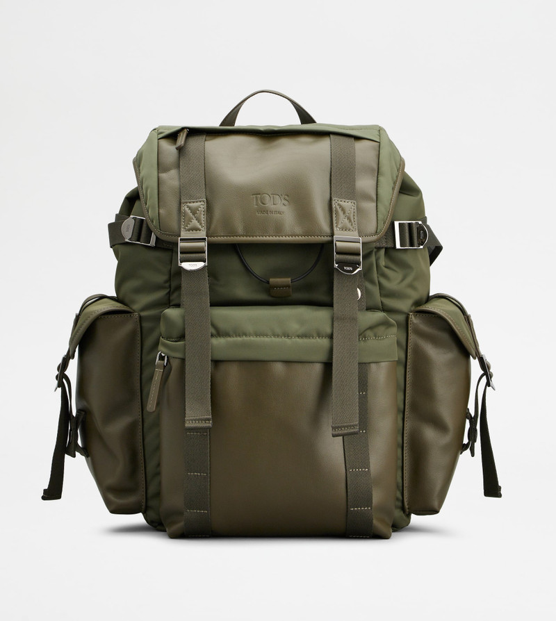 BACKPACK IN FABRIC AND LEATHER MEDIUM - GREEN 1