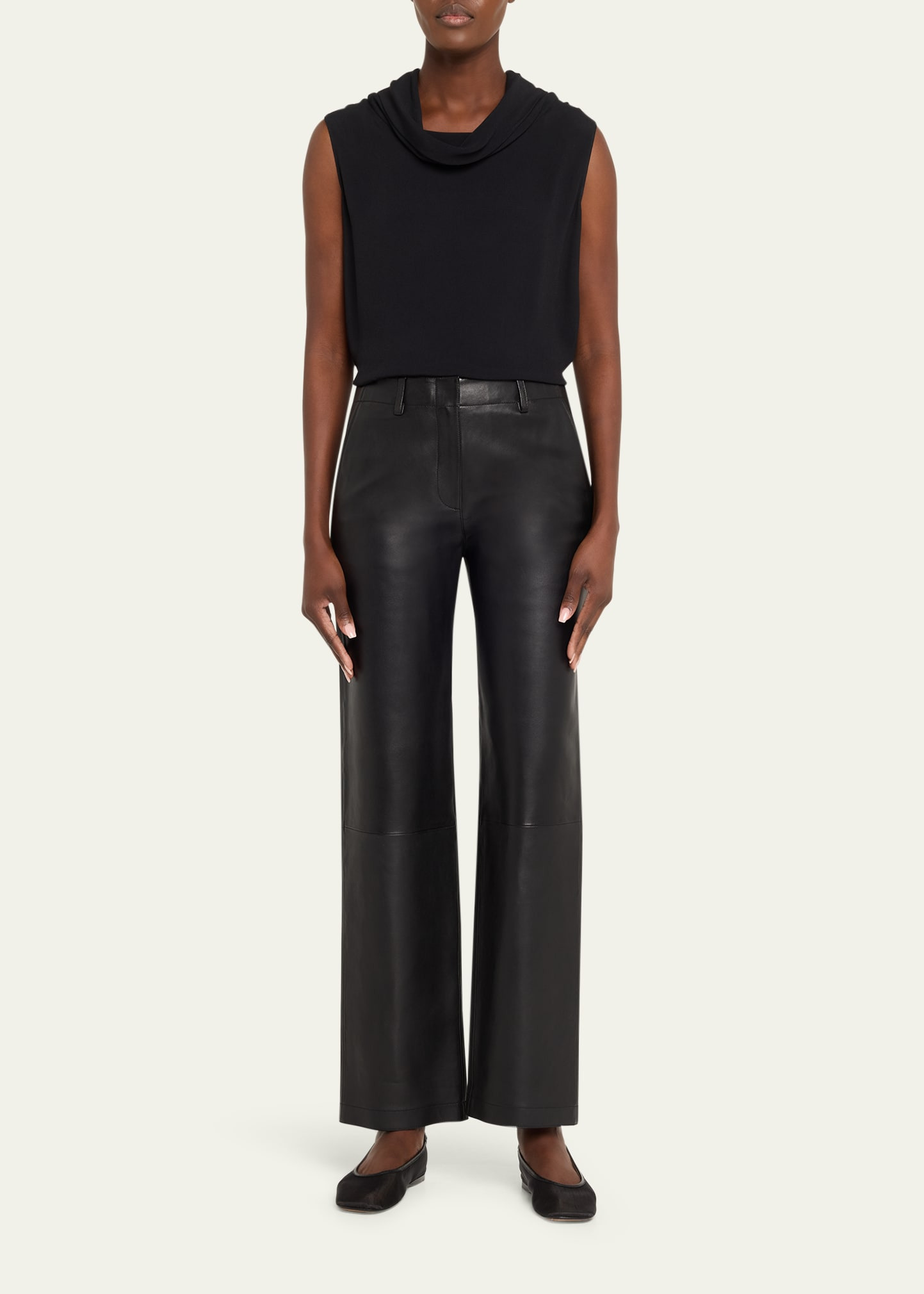 Straight-Leg Lambskin Leather Pants - 2
