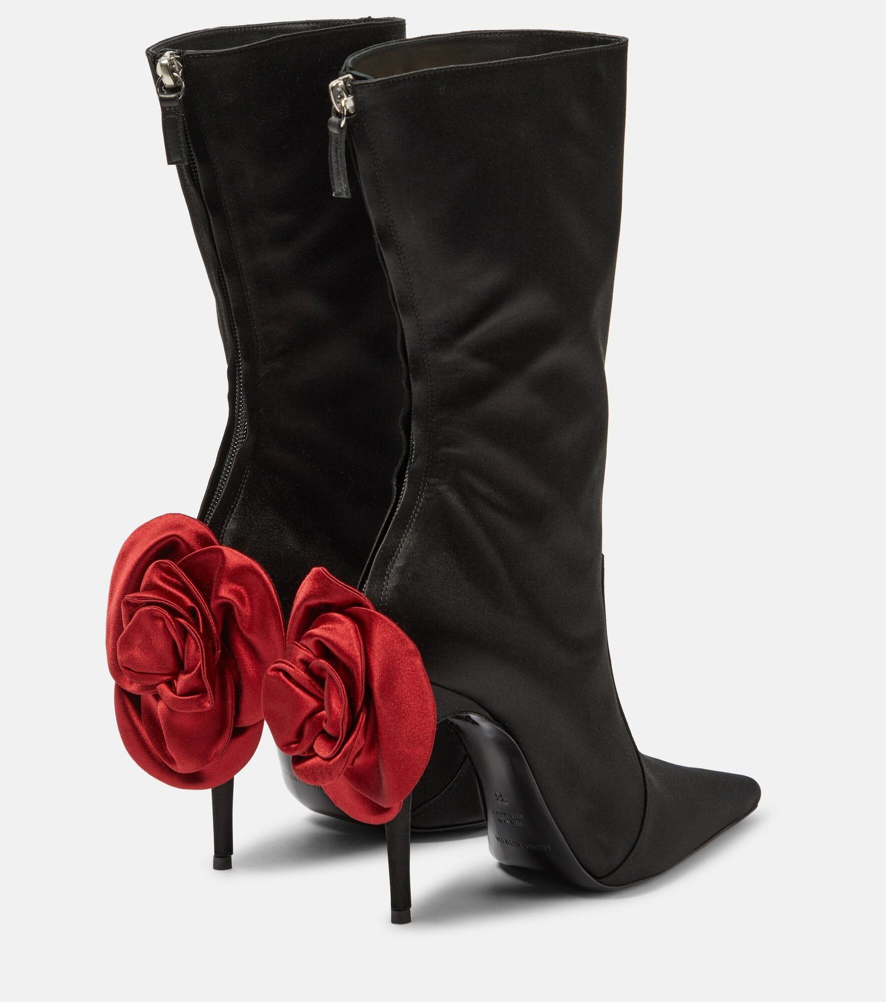 Floral-appliqué satin sock boots - 3
