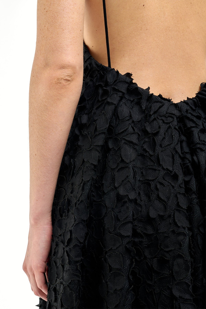 Nexus Embroidered Leaves Maxi Dress in Black Linen 8