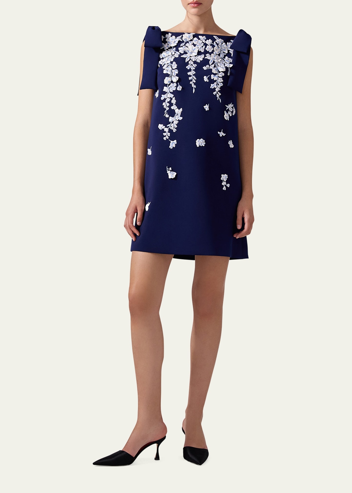 Embroidered Applique Bow Mini Dress - 2