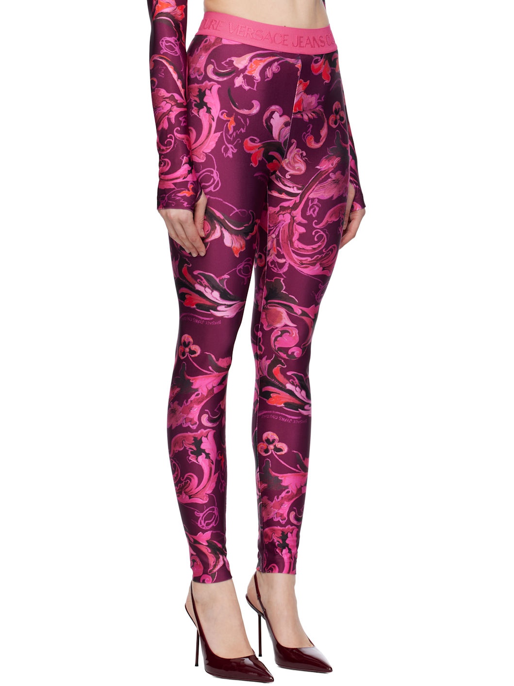 Pink & Purple Lycra Barocco Leggings - 2