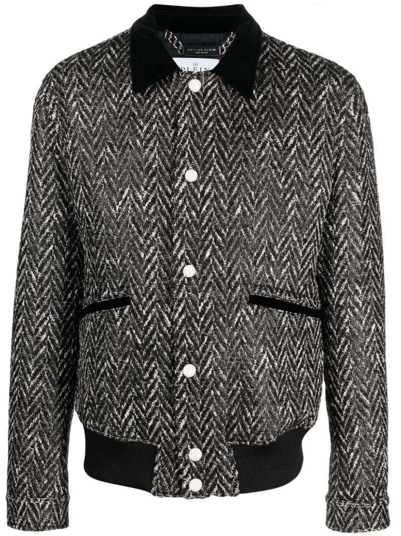 herringbone-pattern wool bomber jacket 1