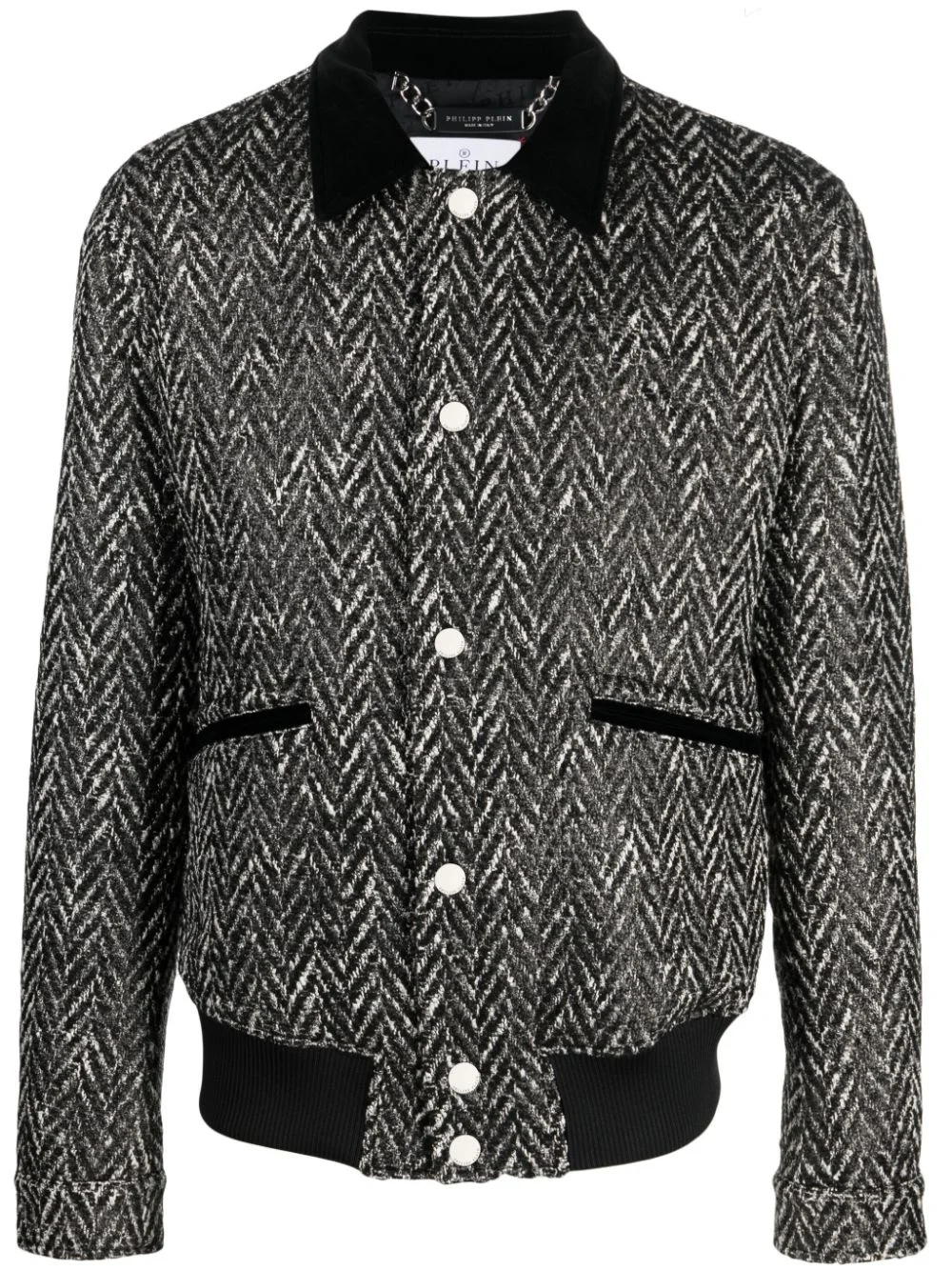 herringbone-pattern wool bomber jacket - 1