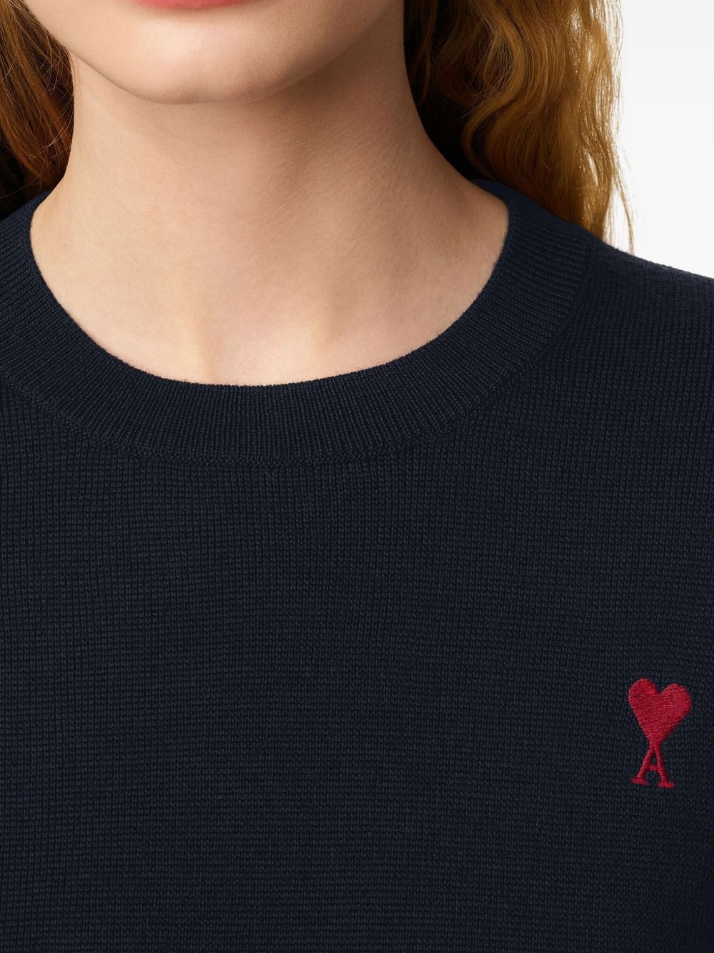 crewneck heart-embroidered wool sweater - 5