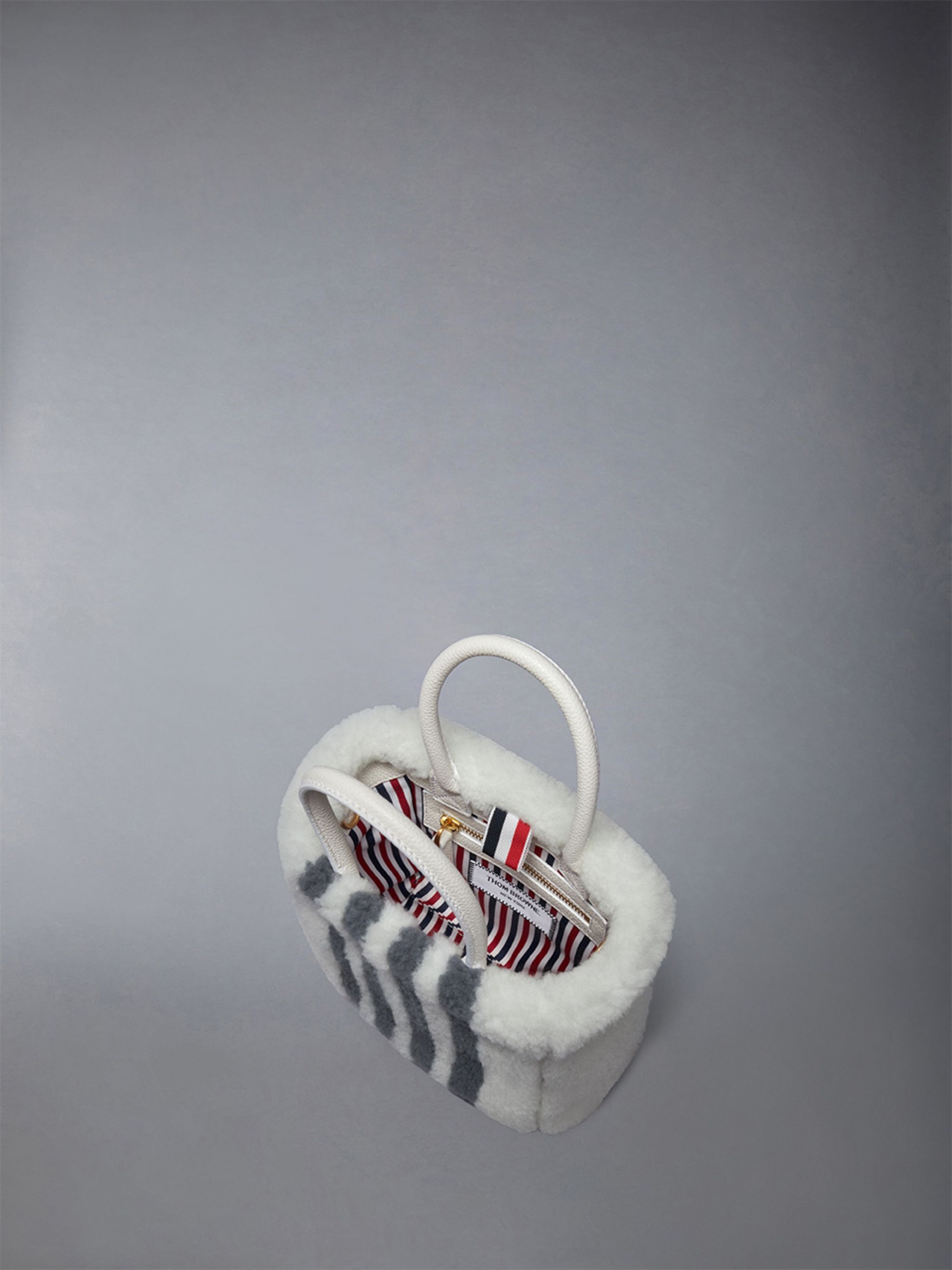 Small Book Tote W/ Intarsia 4bar in Curly Merino Shearling - 4