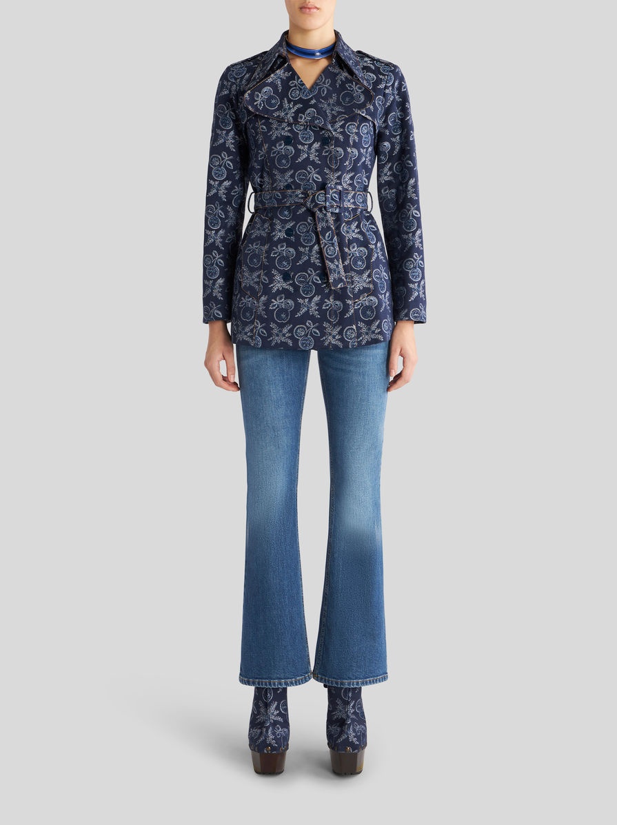 DENIM JACQUARD SHORT TRENCH COAT - 3