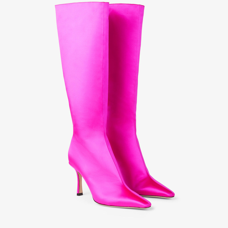 Agathe Knee Boot 85 Fuchsia Satin Knee-High Boots 3