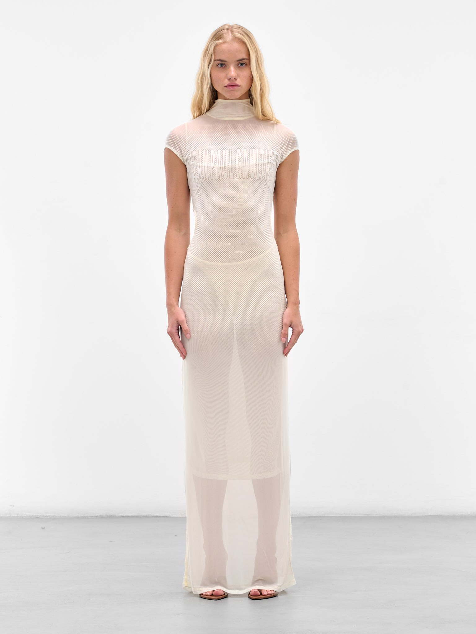 Ecru Sleeveless Flock Maxi Dress - 1
