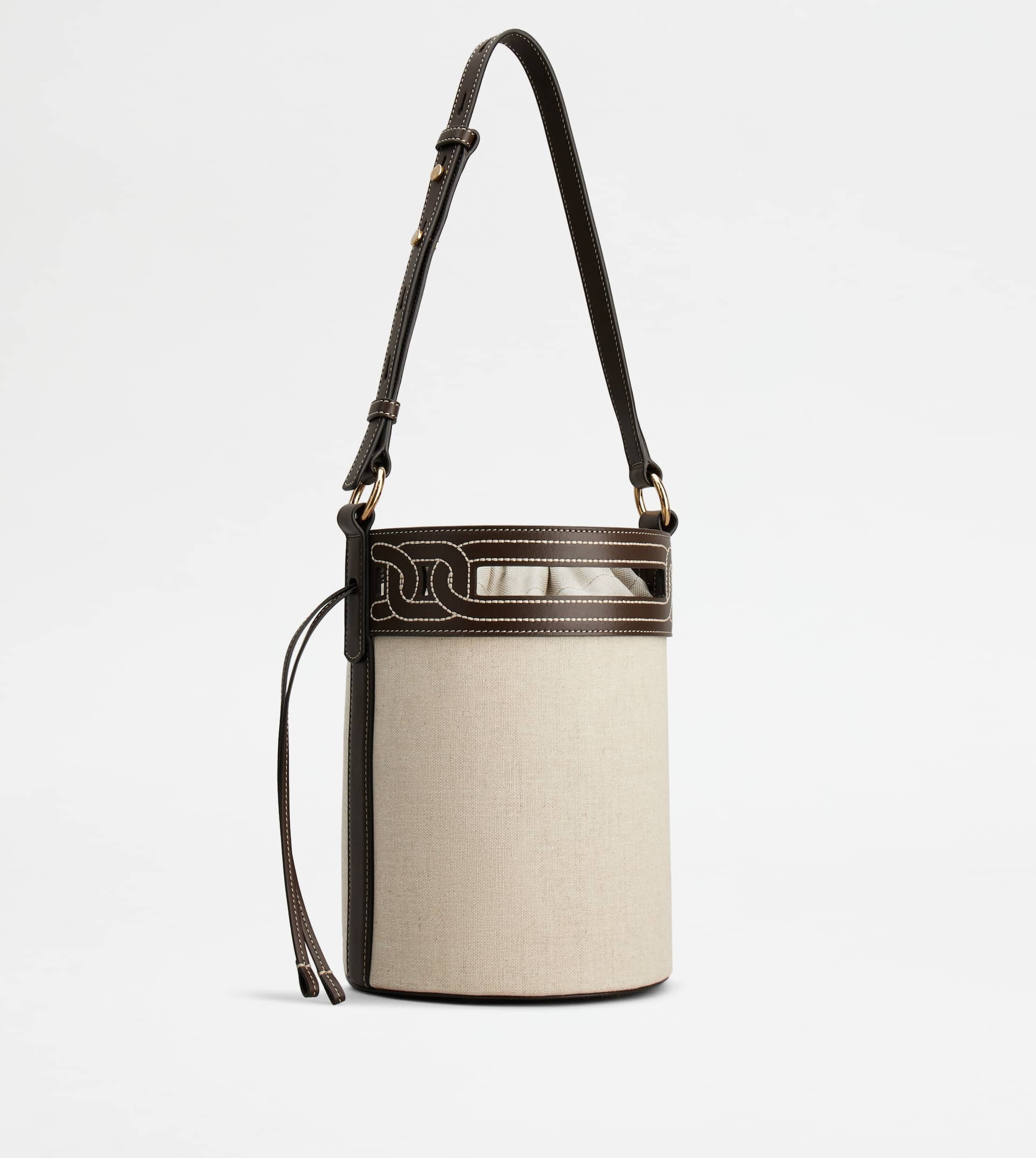 Tod's TOD'S KATE BUCKET BAG IN LEATHER AND CANVAS SMALL