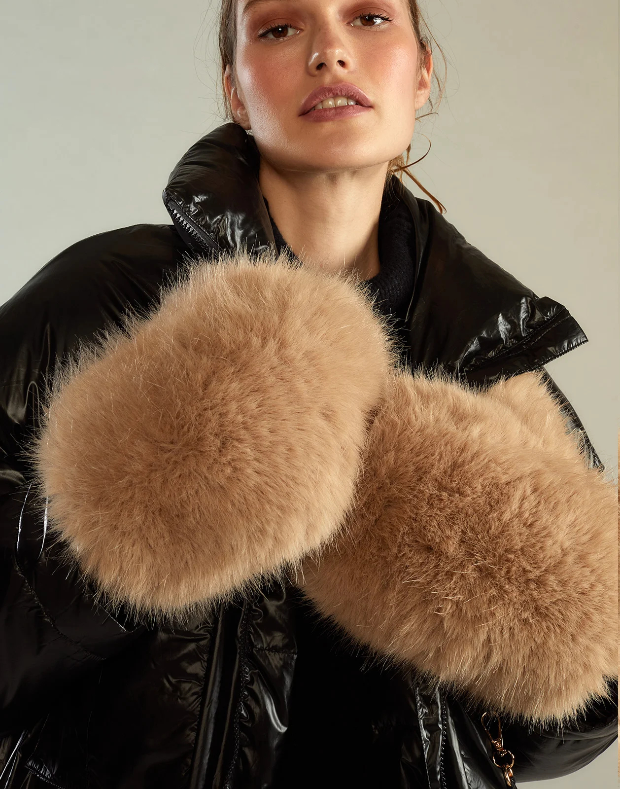 Faux Fur Oversized Mittens - 1