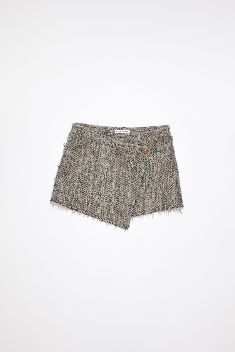 Herringbone wrap skirt - Brown melange - 1