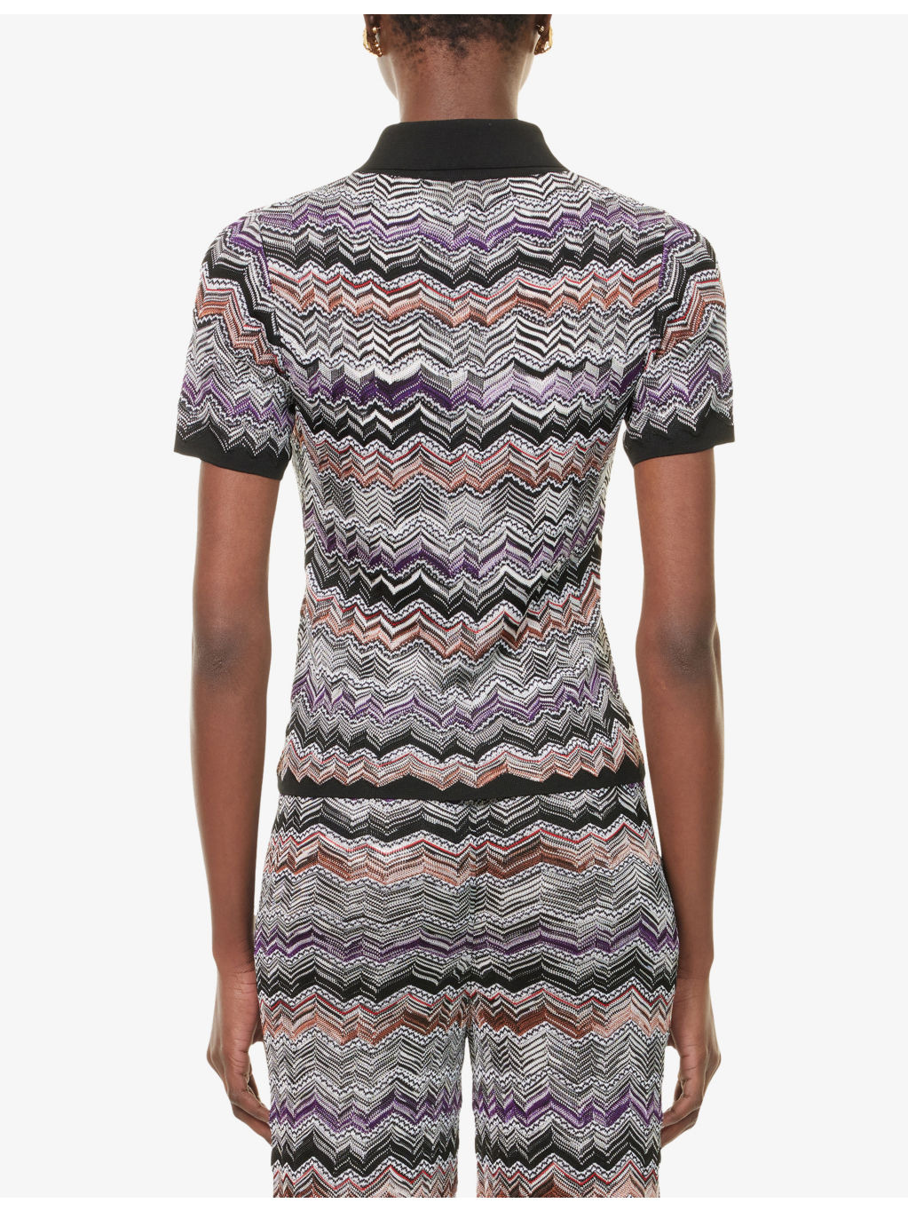 Chevron-Knit Short Sleeve Polo Shirt - 4