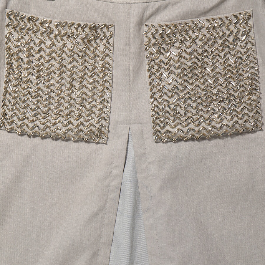 Burberry Ladies Grey Melange Crystal Embroidered Box Pleated Midi Skirt - 7