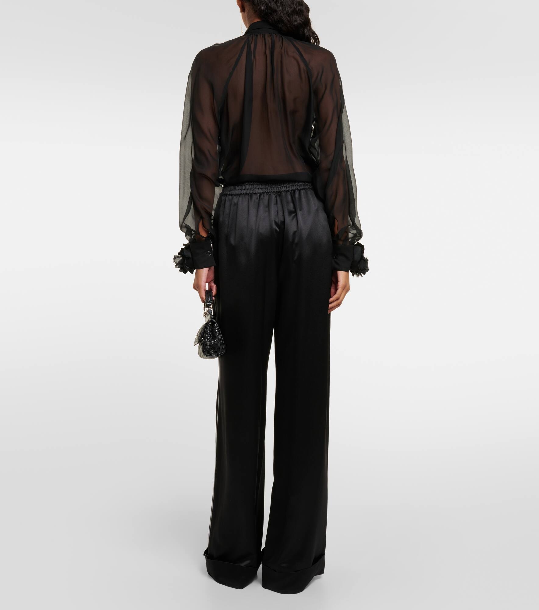 High-rise silk-blend wide-leg pants - 3