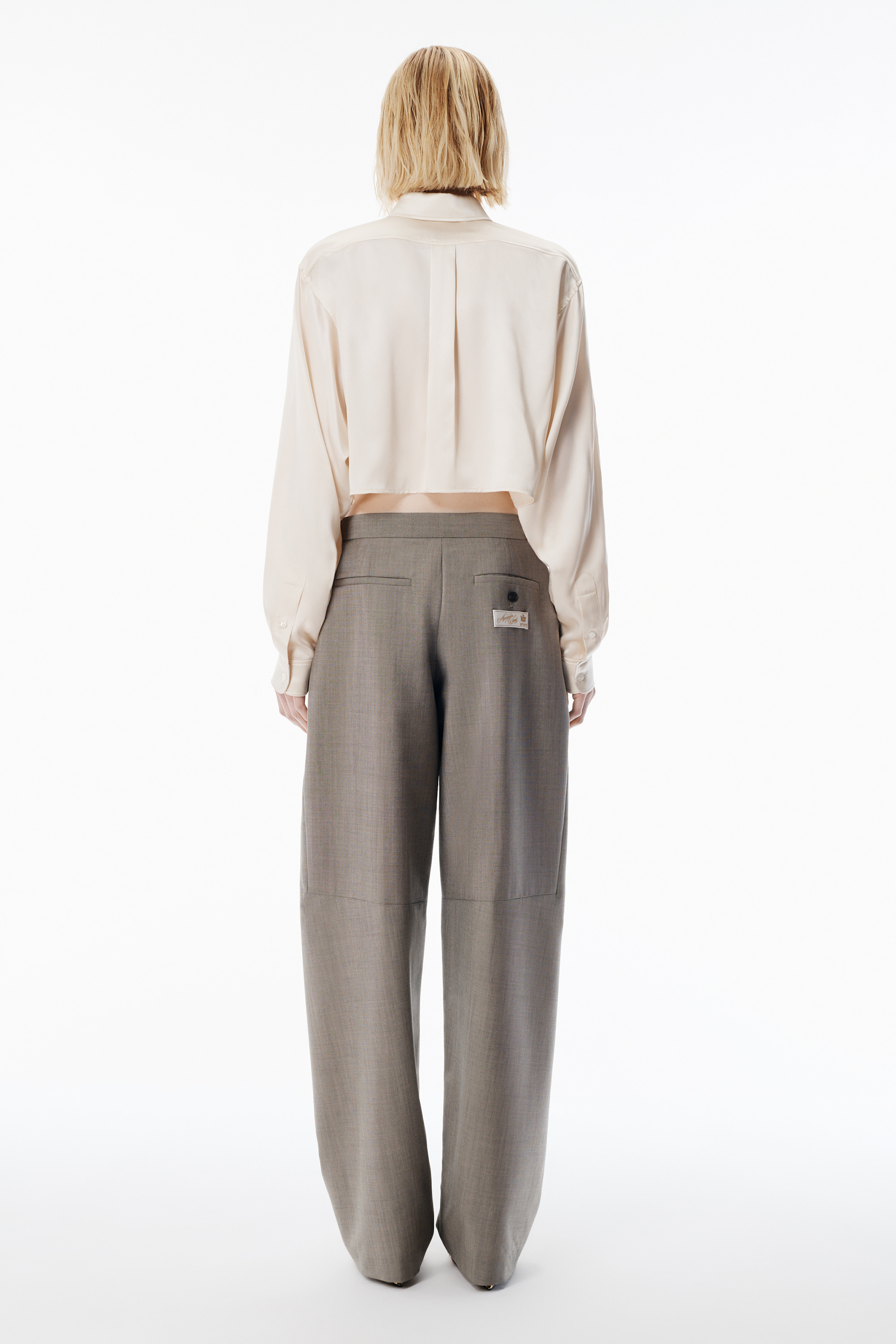 Ivory Silk Charmeuse Cropped Shirt - 4