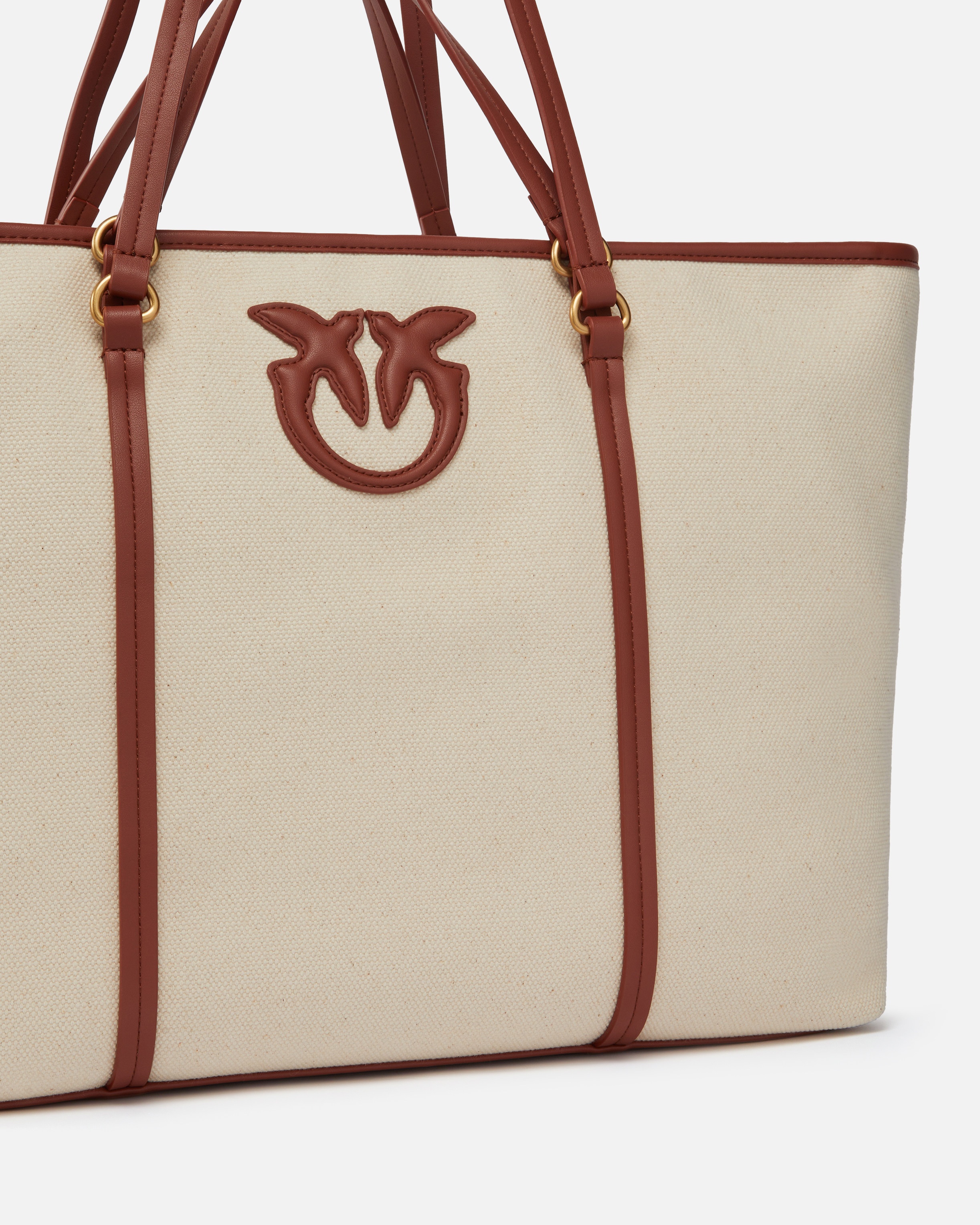 PINKO MAXI SHOPPER BAG IN RECYCLED CANVAS WITH DOUBLE