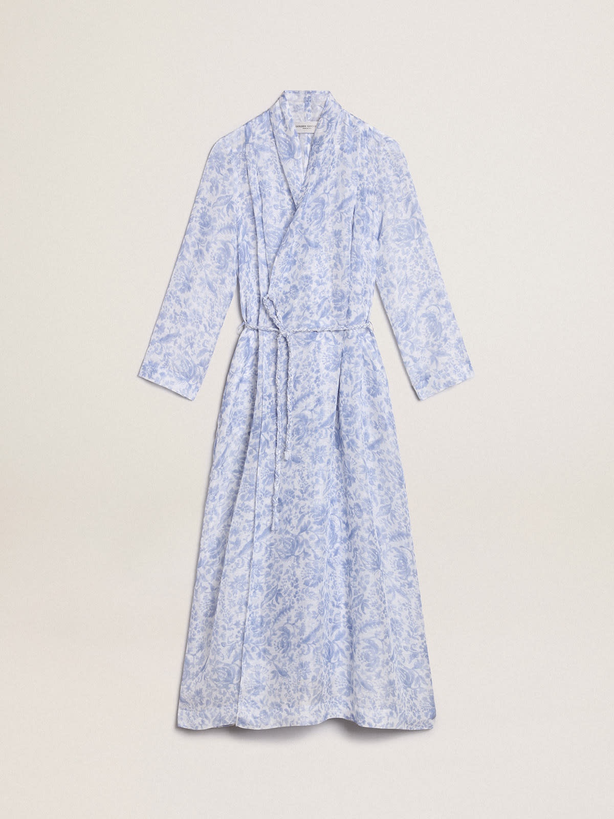Resort Collection linen blend kaftan dress with Mediterranean blue print - 1