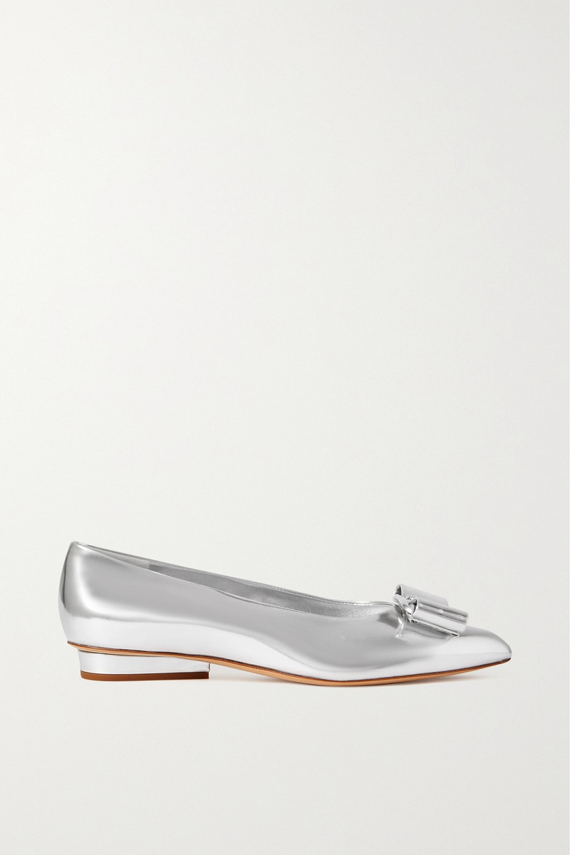 Viva bow-embellished metallic leather ballet flats 5