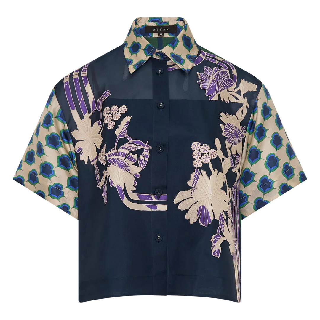 Mix Organza Silk Short Sleeve Blouse - 1