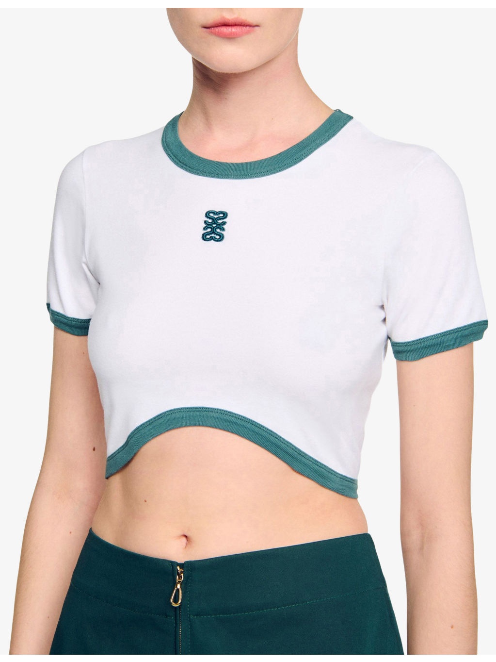 Logo-Embroidered Two-Tone Stretch-Cotton Cropped Top - 5