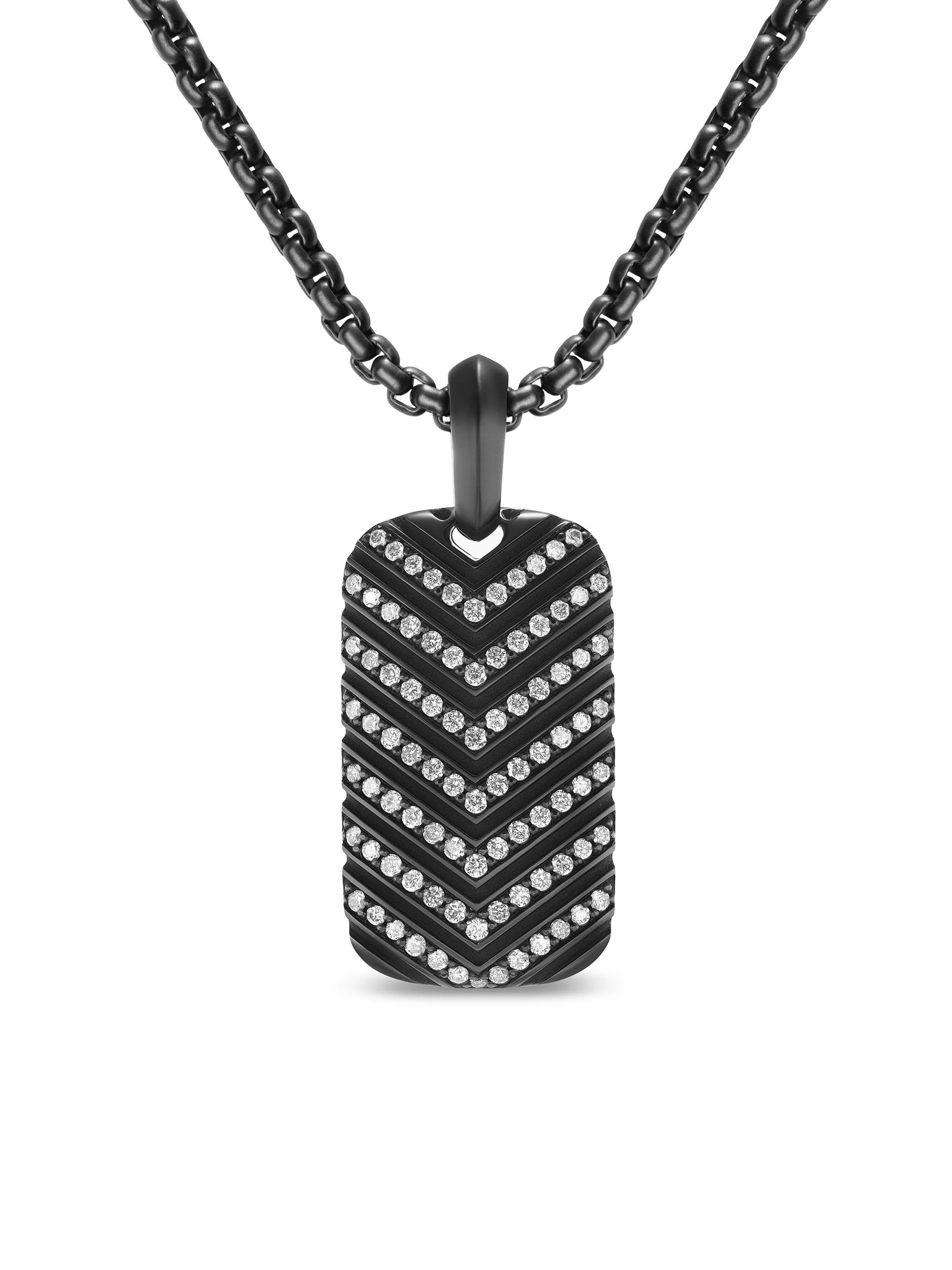 Men's Chevron Tag in Black Titanium - Diamond - 1