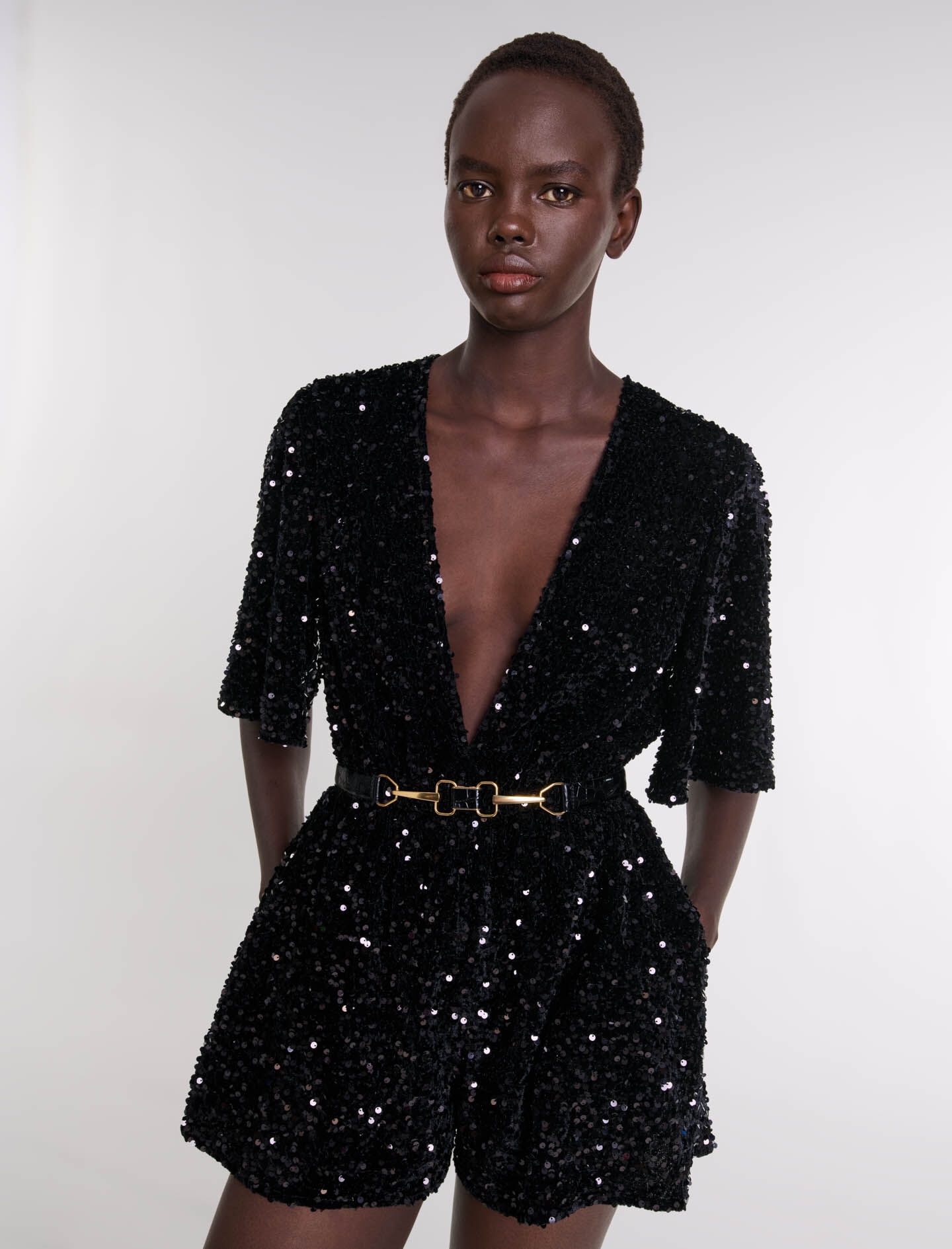 Sequinned velvet playsuit - 7