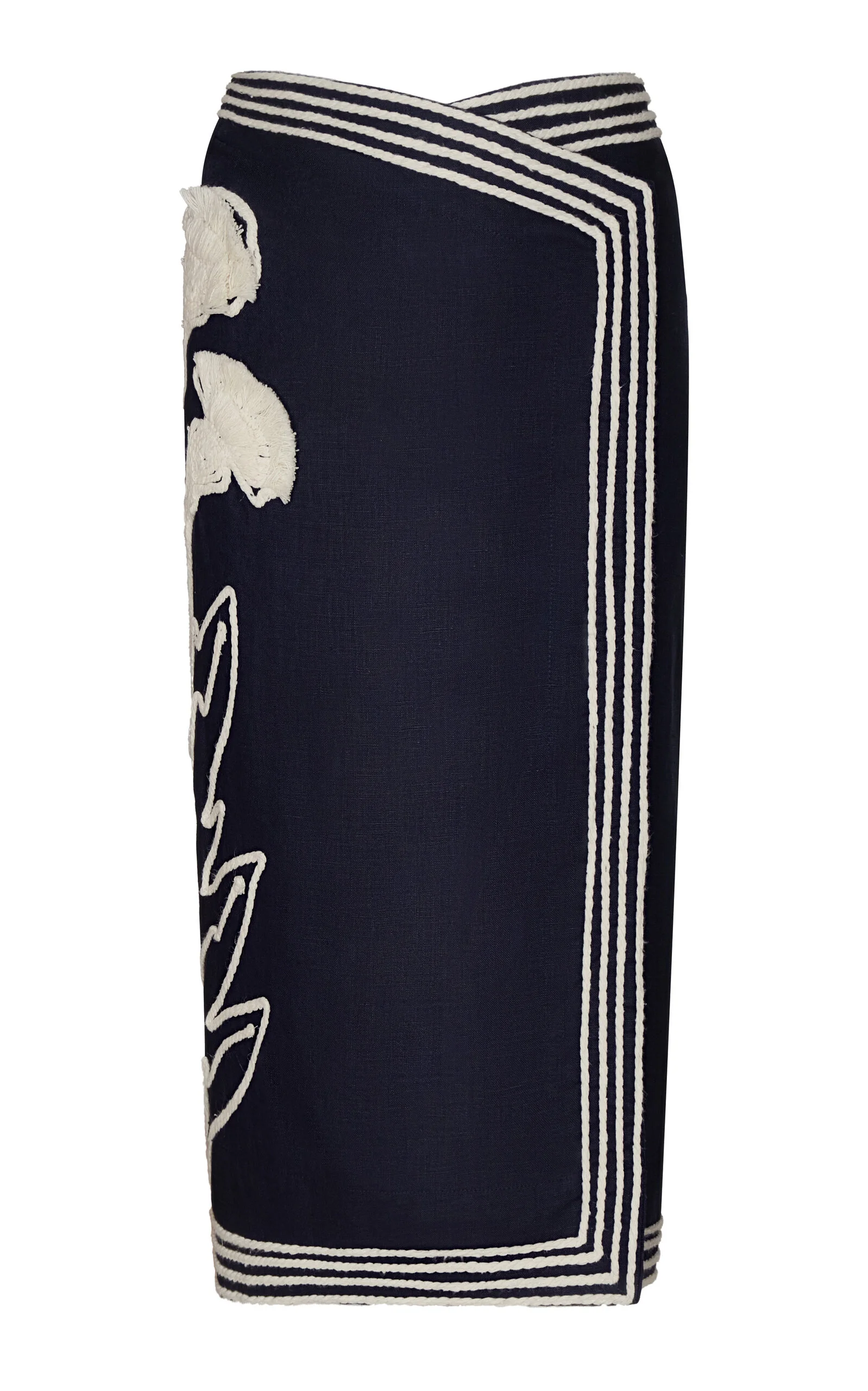 De Tropico Embroidered Linen Midi Skirt navy - 1