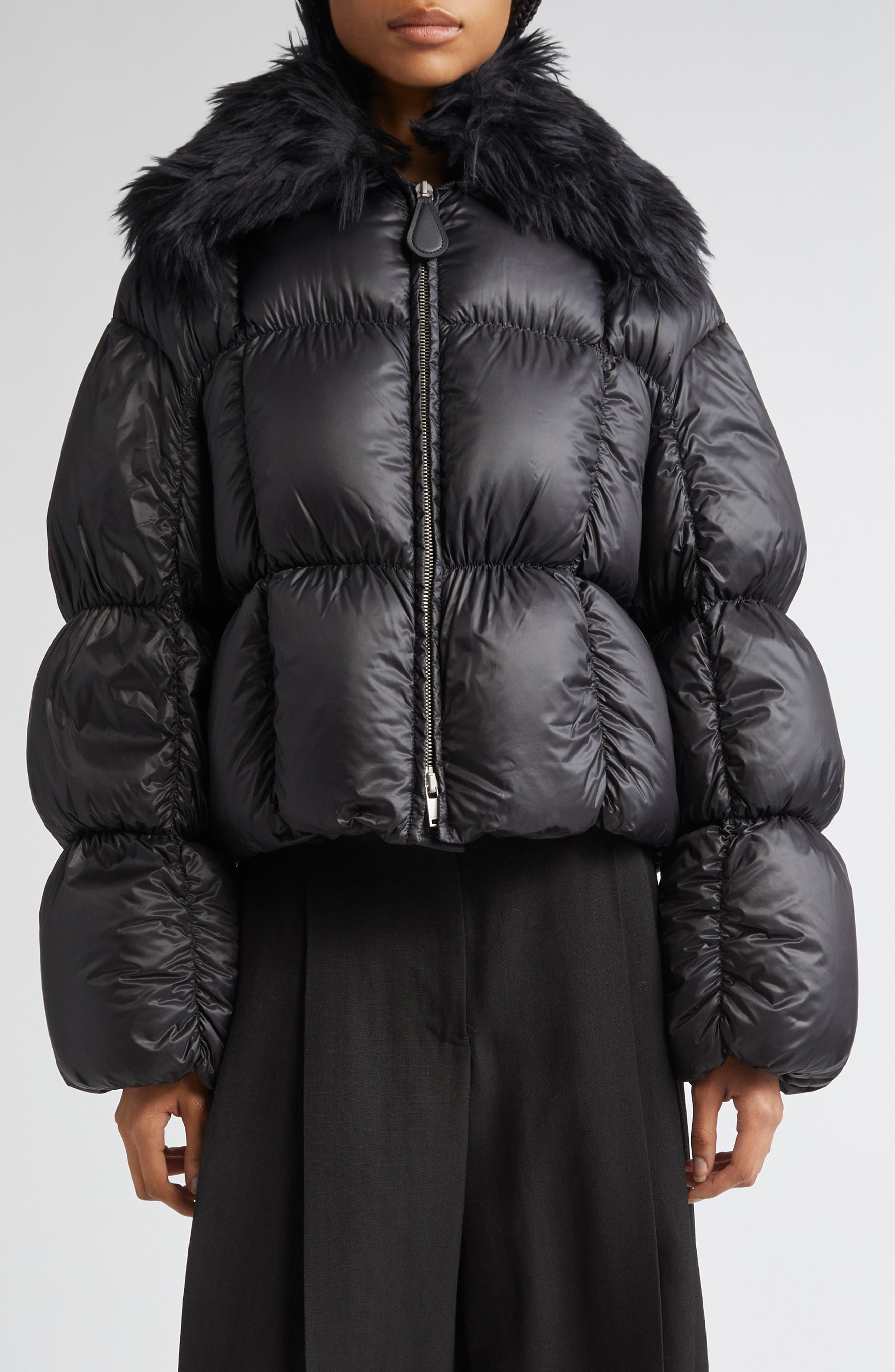 Jil Sander Short Quilted Blosuon Jacket with Deatachable Faux Fur Collar in Black at Nordstrom - 1