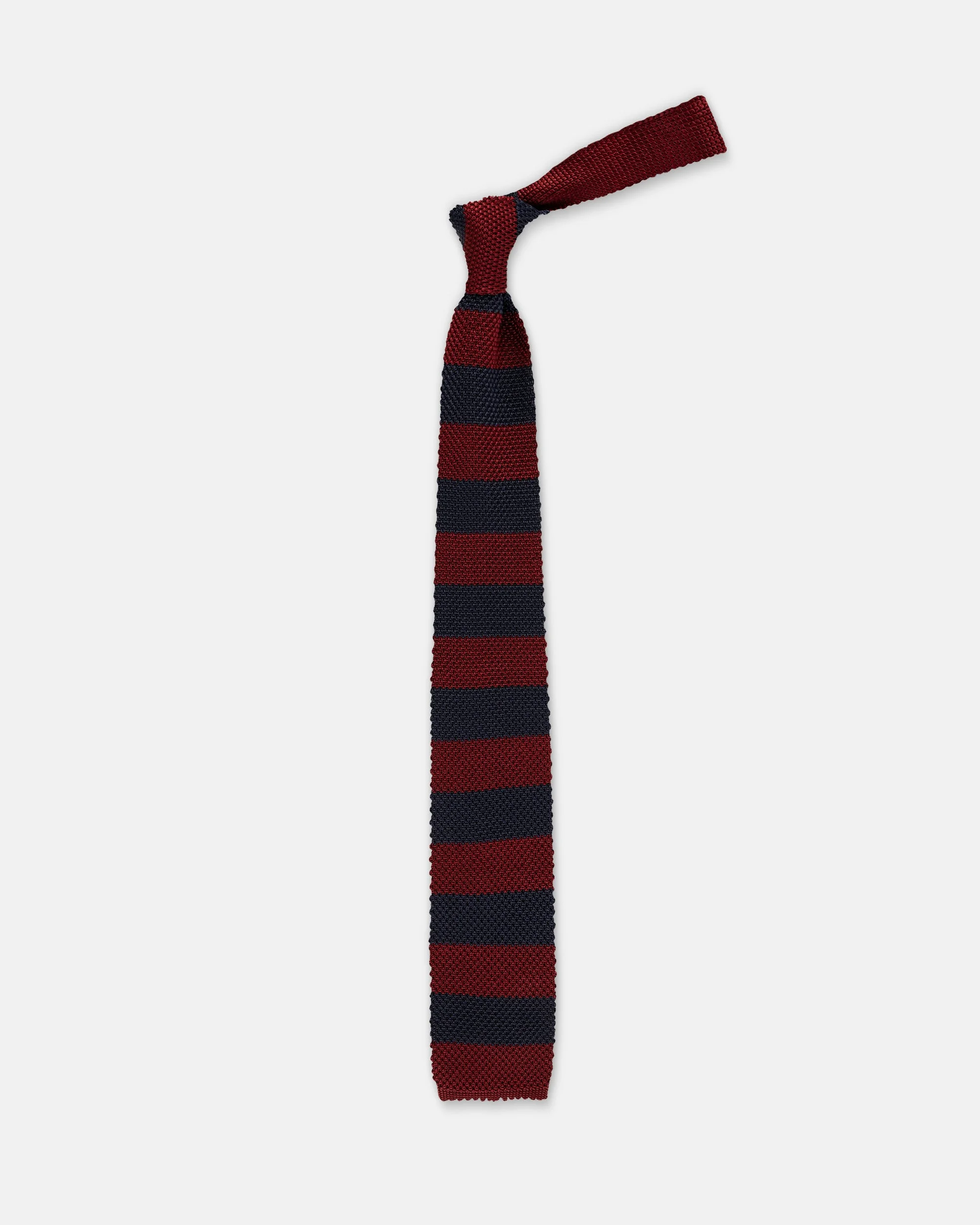 MADE-IN-ITALY NAVY & BURGUNDY GUARD STRIPE SILK KNIT TIE - 1