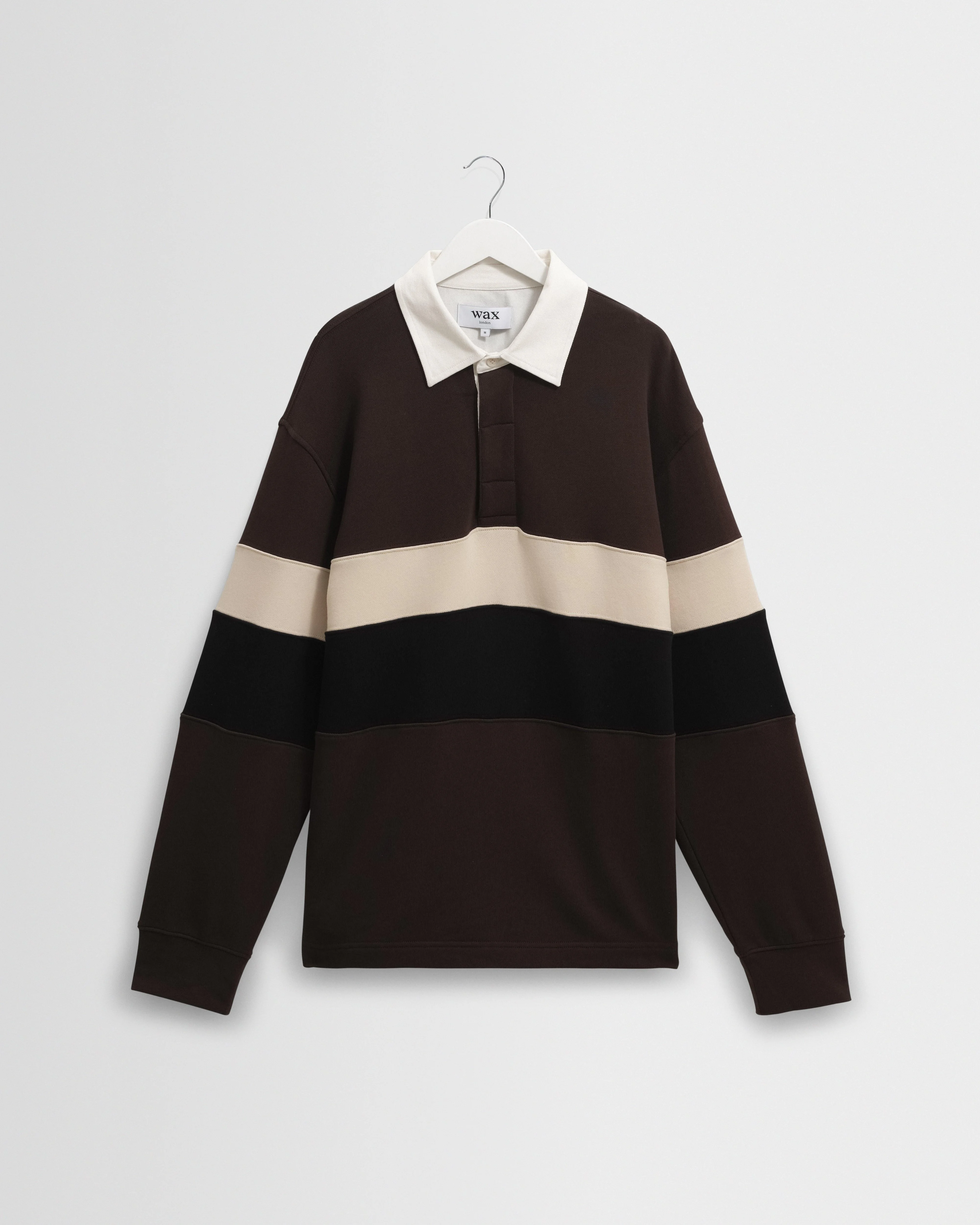 Rowhill - Brown And Black Panelled Loopback Rugby Shirt - 1