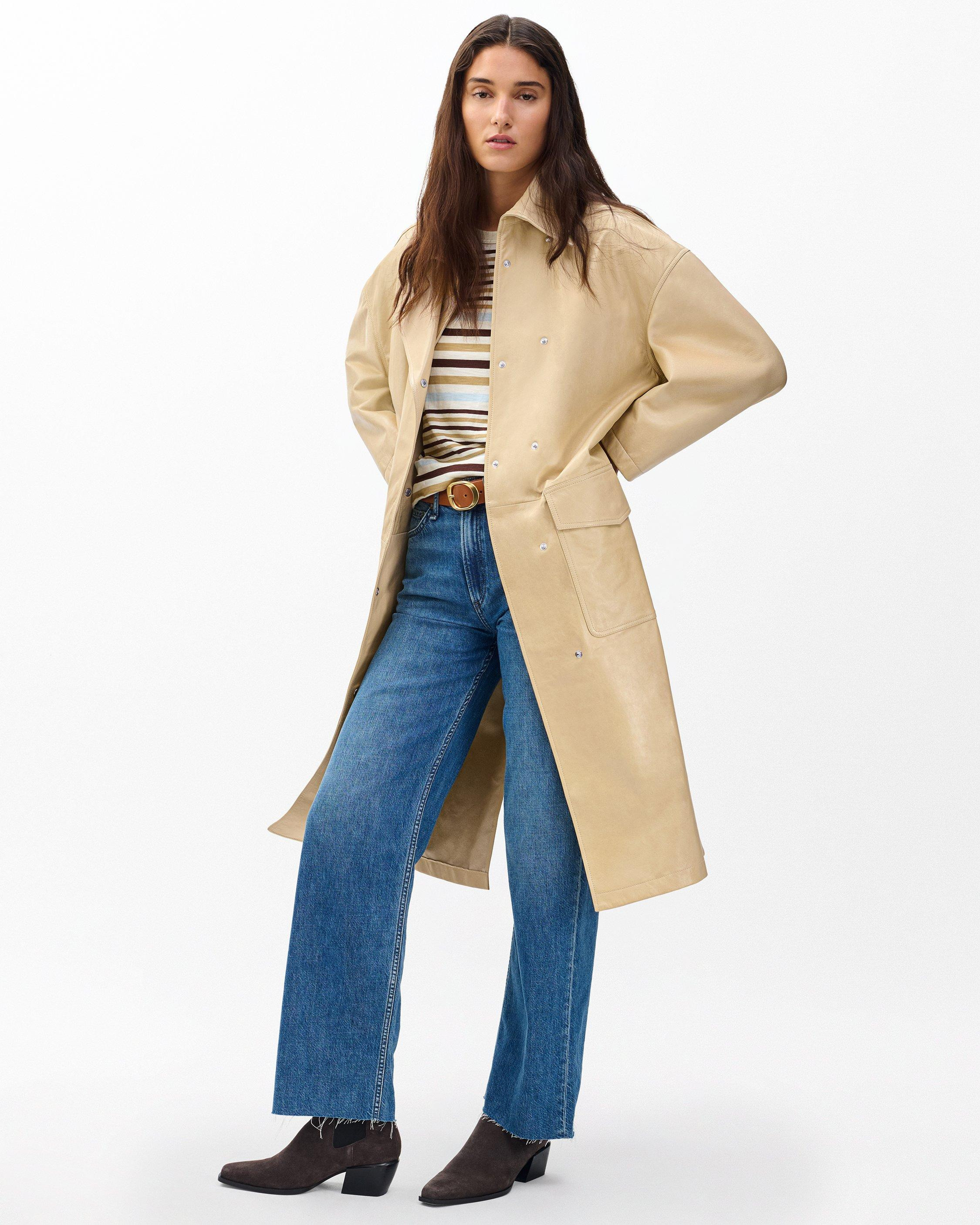 Rue Lamb Leather Trench Coat - 3