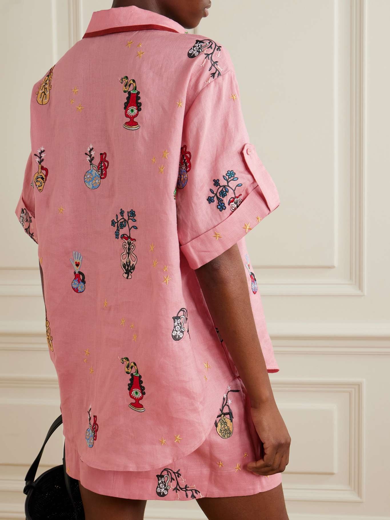 + Nadia Hernandez Timmy oversized embroidered printed linen shirt Pink - 4