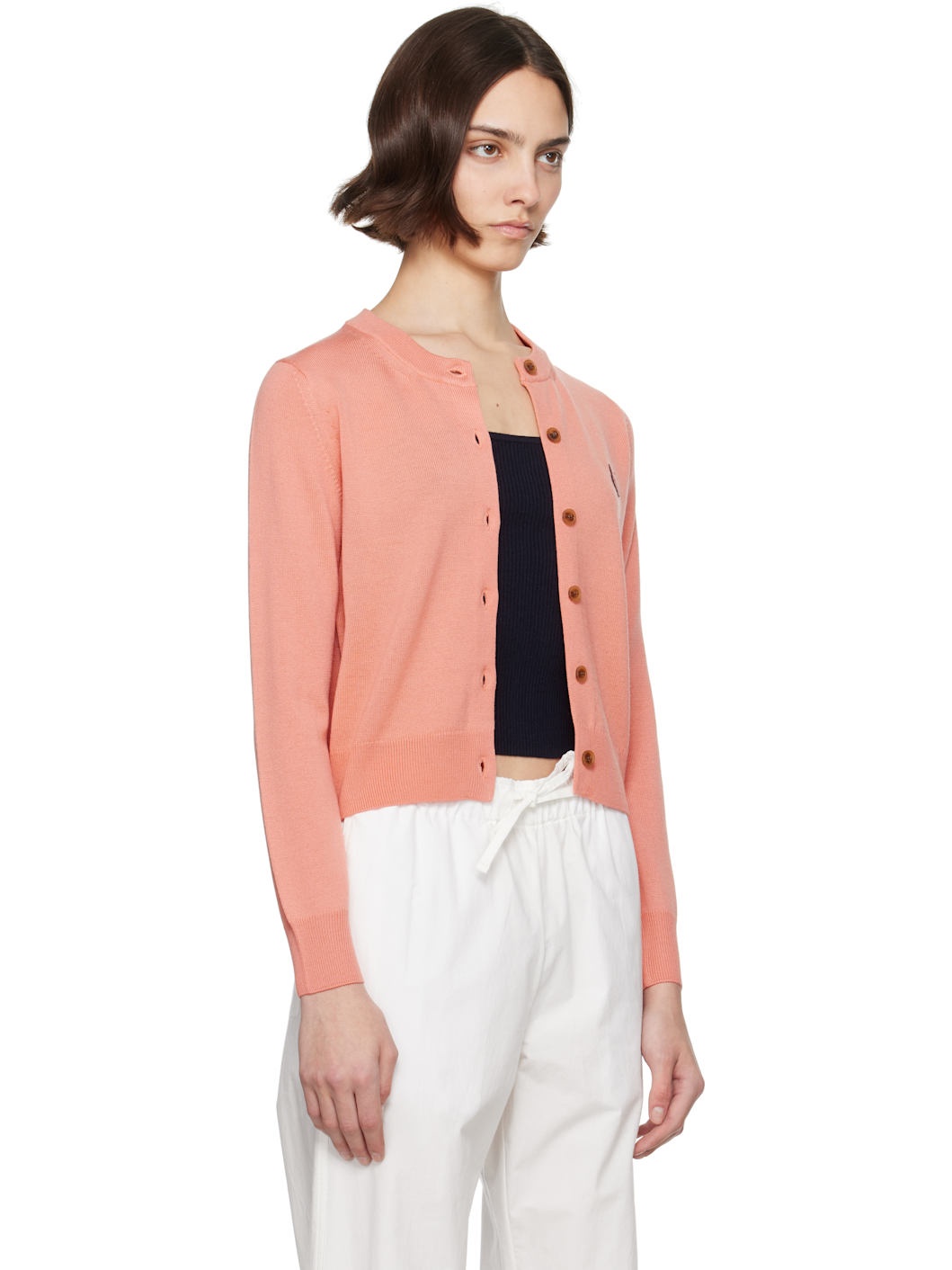 Pink Bold Fox Head Patch Regular Cardigan - 2