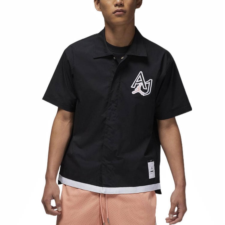 Men's Air Jordan Logo Embroidered Casual Short Sleeve Shirt Black DM1417-010 - 4
