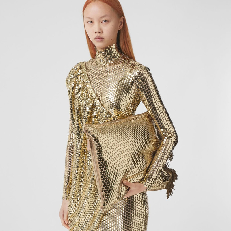 Bullion Fringing Paillette-embellished Silk Flag Bag 10