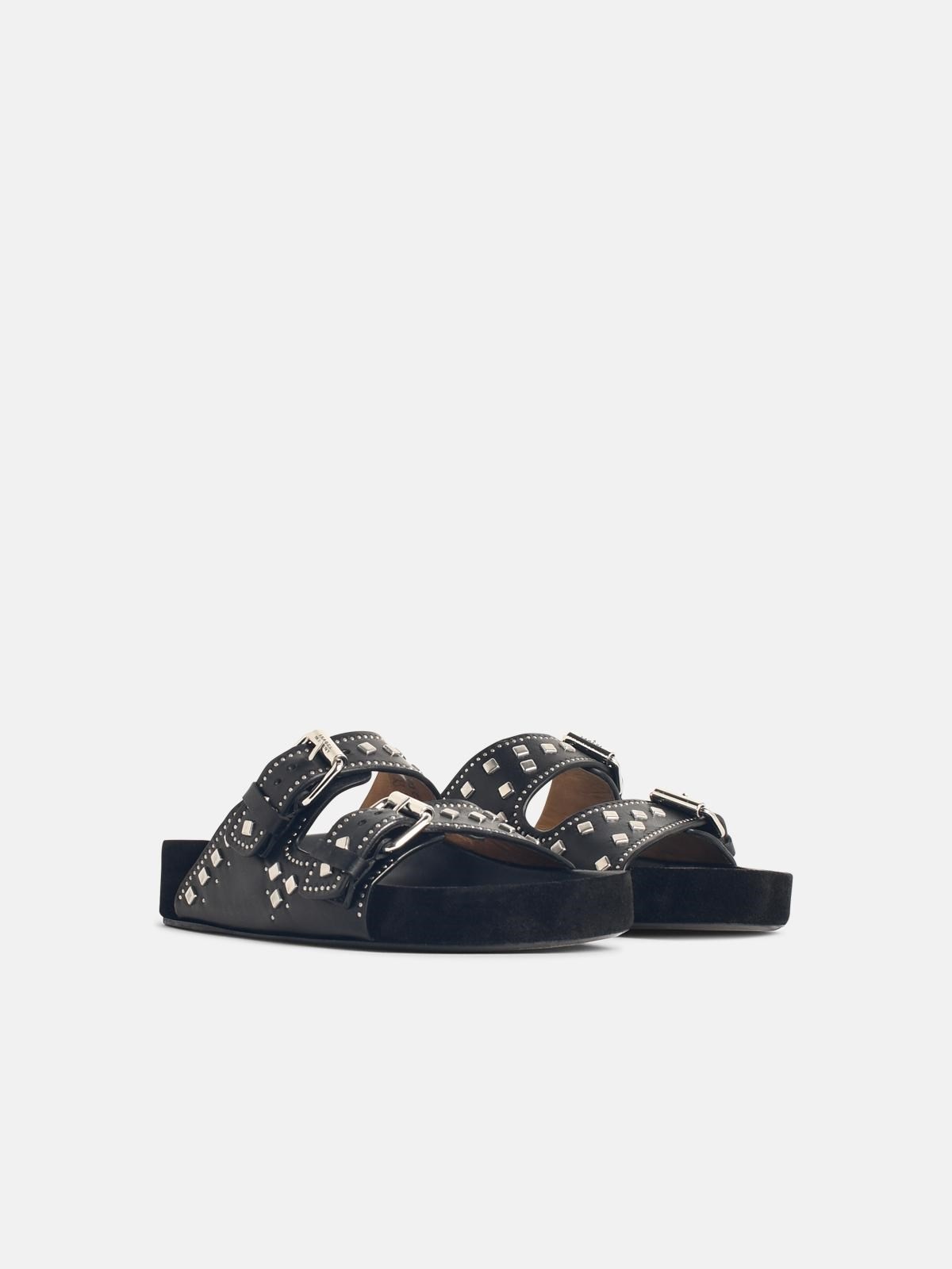 'LENNYO' BLACK LEATHER SLIPPERS - 2