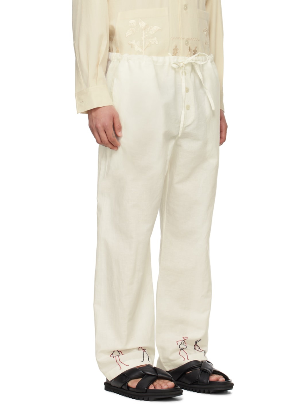 White Embroidered Blackjack Trousers - 2