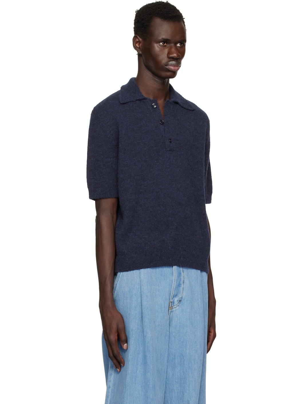 Navy Alpaca Wool Polo - 2