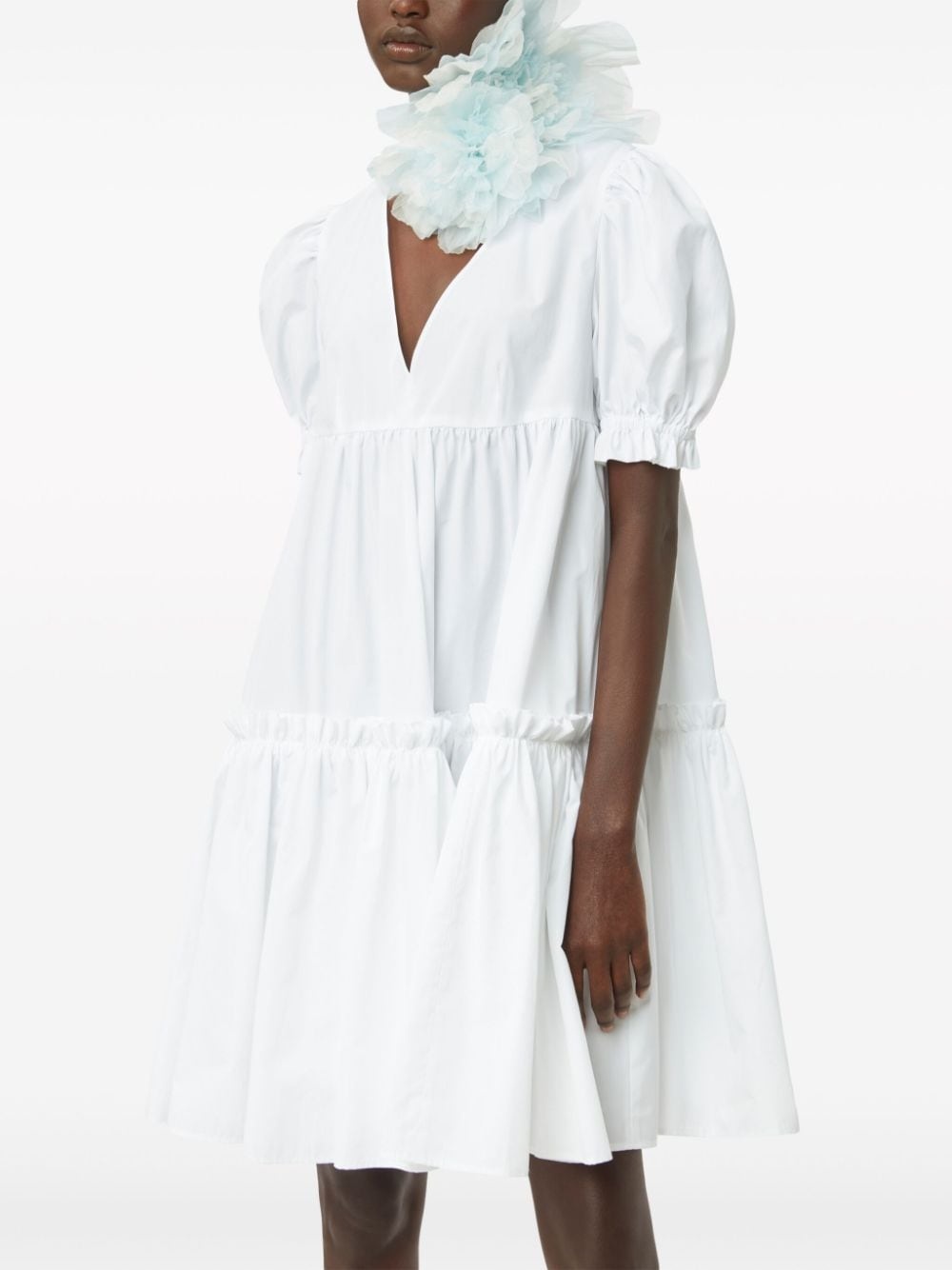 tiered V-neck poplin dress - 4